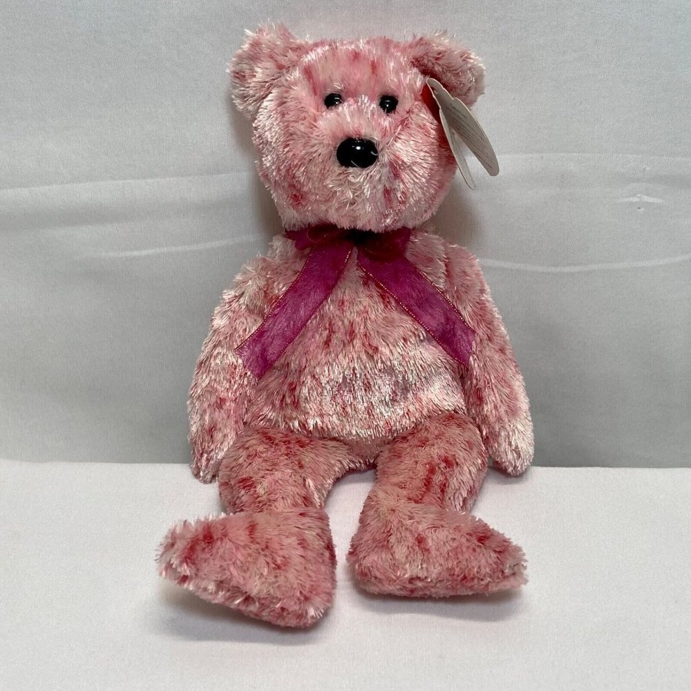 Ty Beanie Babies 10 yrs Smitten Bear 2002‎ Retired Valentines Plush Black Nose